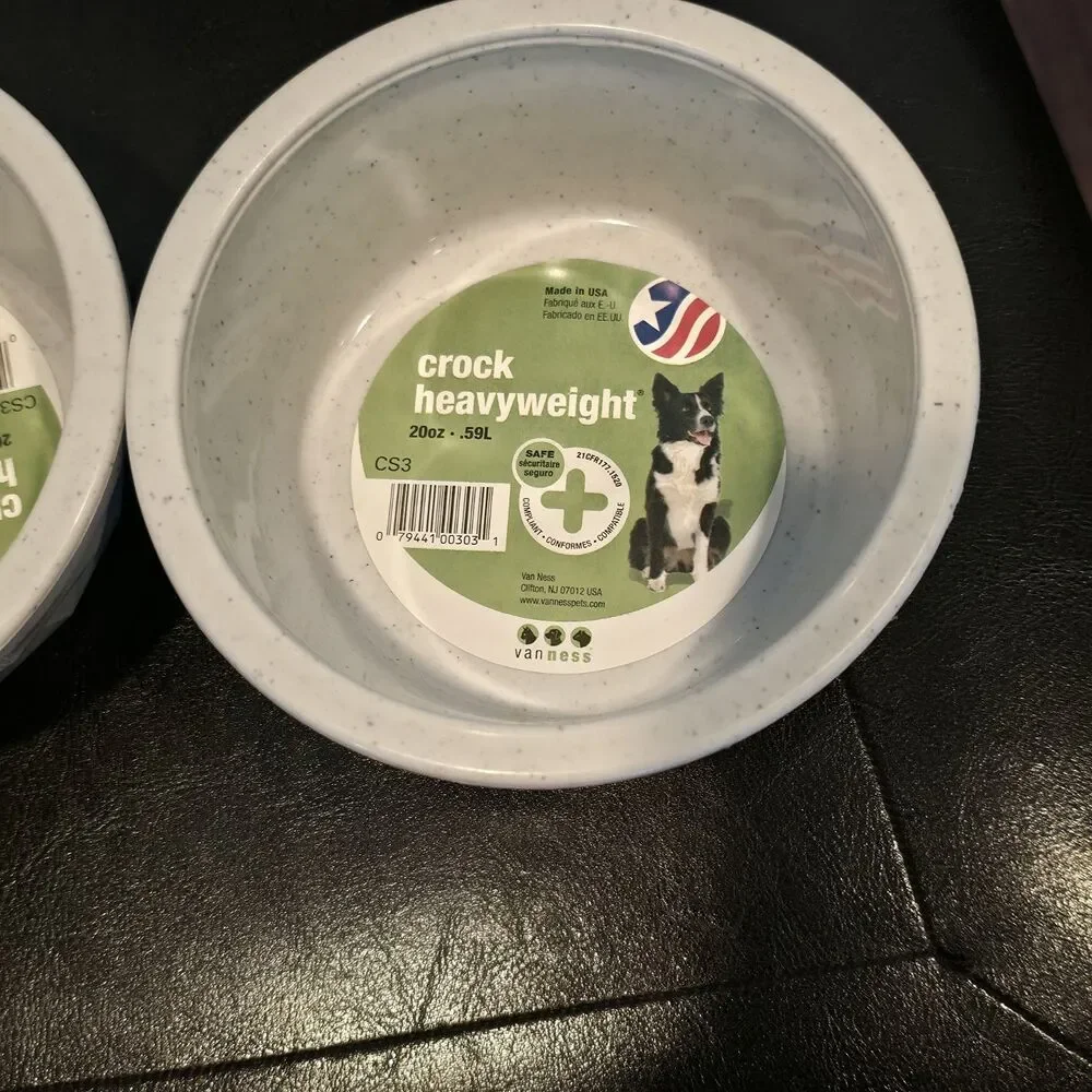 20 oz Heavyweight Crock Bowl Dish Van Ness Cats Small Dogs 2 Pack Made USA